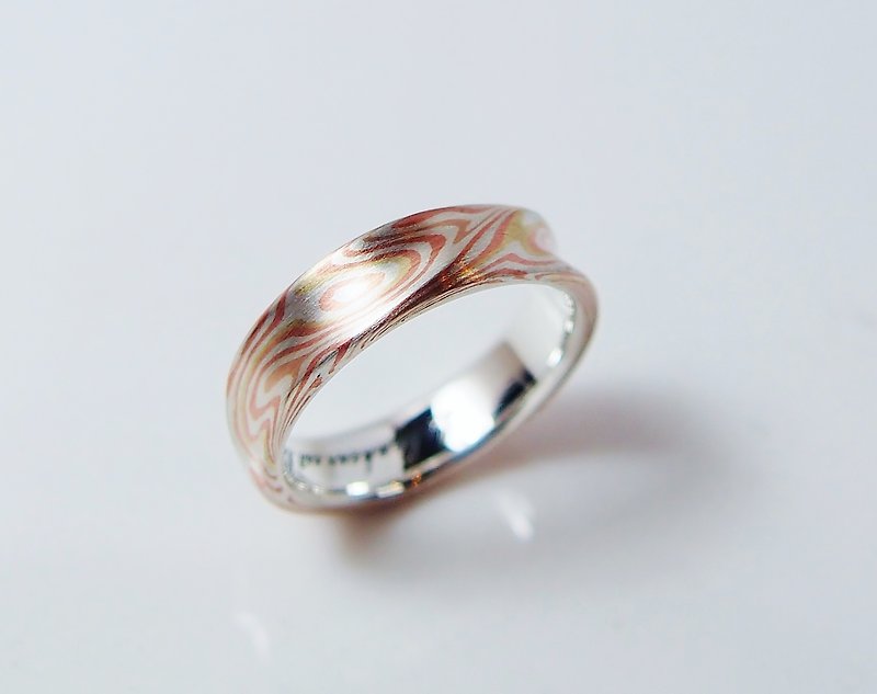 Element 47 Jewelry studio~ mokume gane ring 23 (silver/copper/ 2sheets of Kgold) - แหวนคู่ - โลหะ หลากหลายสี
