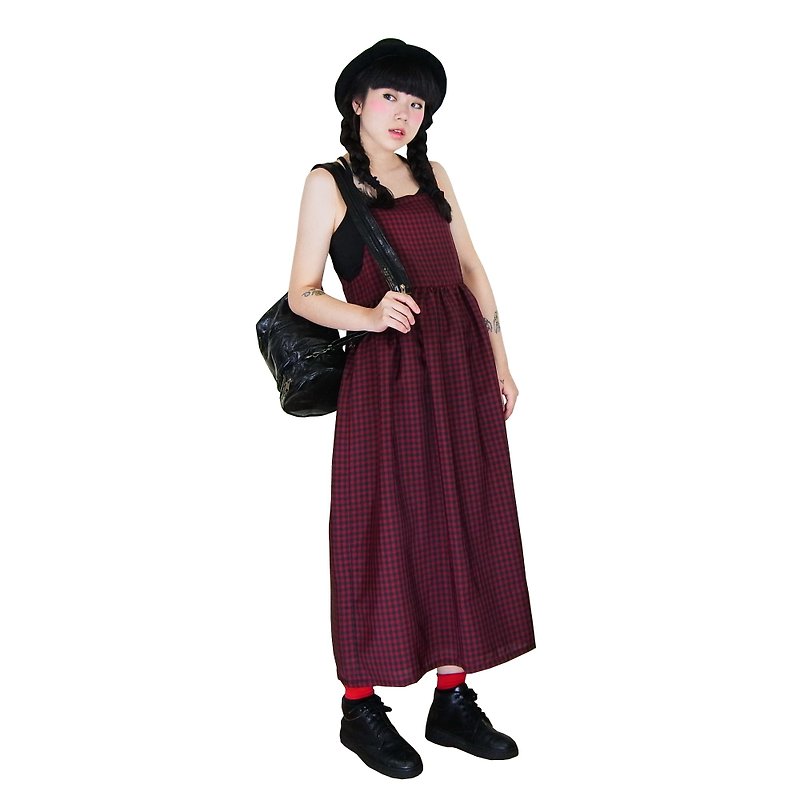 A PRANK DOLLY - 復古著VINTAGE黑紅格紋背心洋裝 - 連身裙 - 其他材質 多色