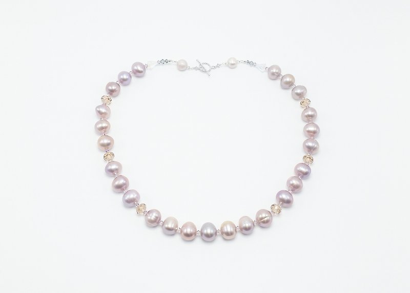 Purple Heart: Necklace of Copper Pink-Purple Pearls with Swarovski [Hollywood Extravagance / Ceremony & Party/Contemporary Jewellery] - Necklaces - Gemstone Purple