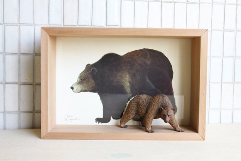 [Painting, animal AnimalPaintingCollection] Framed - brown bear / big rectangular - Wall Décor - Acrylic Khaki