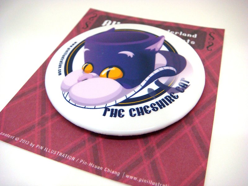 【Pin】Cheshire Cat │Alice in Wonderland│58 mm badge│Mint blue on the back - เข็มกลัด/พิน - พลาสติก สีม่วง