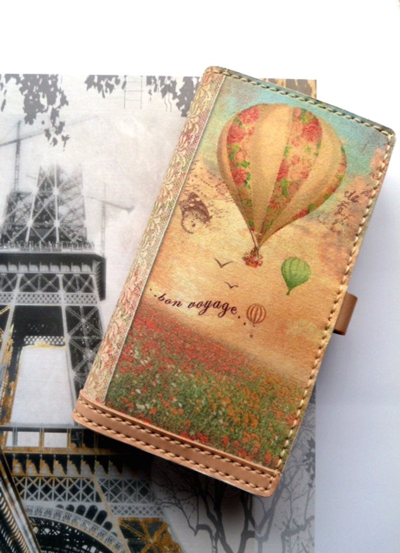 縫う長熱気球フォルダ（あなたが電話をかけることができ、パスポートケース） - 財布 - 革 