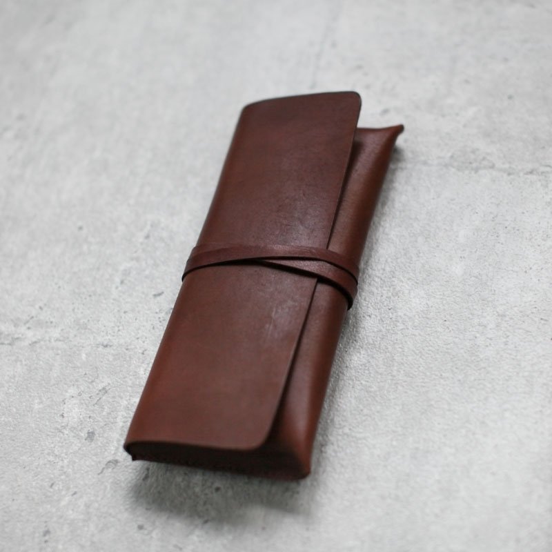 Dark brown Leather Pencil Case/Pen Pouch/ Sunglasses Case - Pencil Cases - Genuine Leather Brown