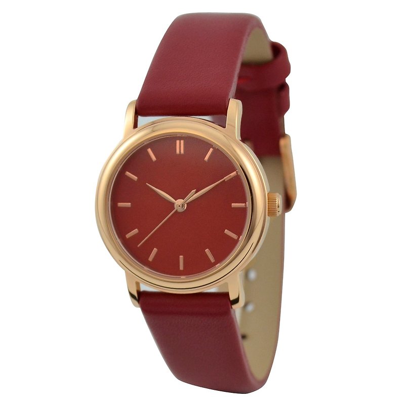 Women's Rose Gold 13 studs red face-female watch-free shipping worldwide - นาฬิกาผู้หญิง - โลหะ สีแดง