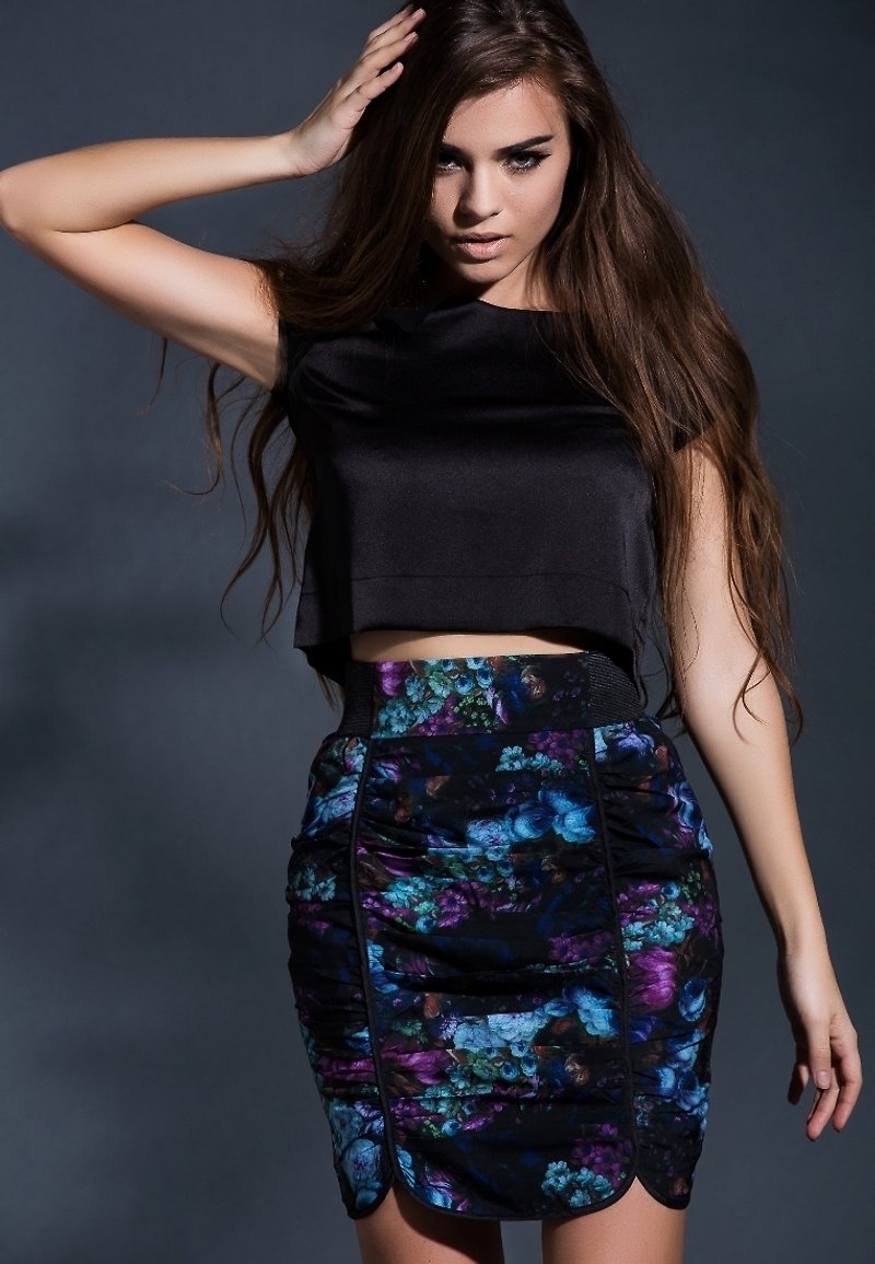 The secret garden ruched floral pencil skirt in Purple - Skirts - Other Materials Purple