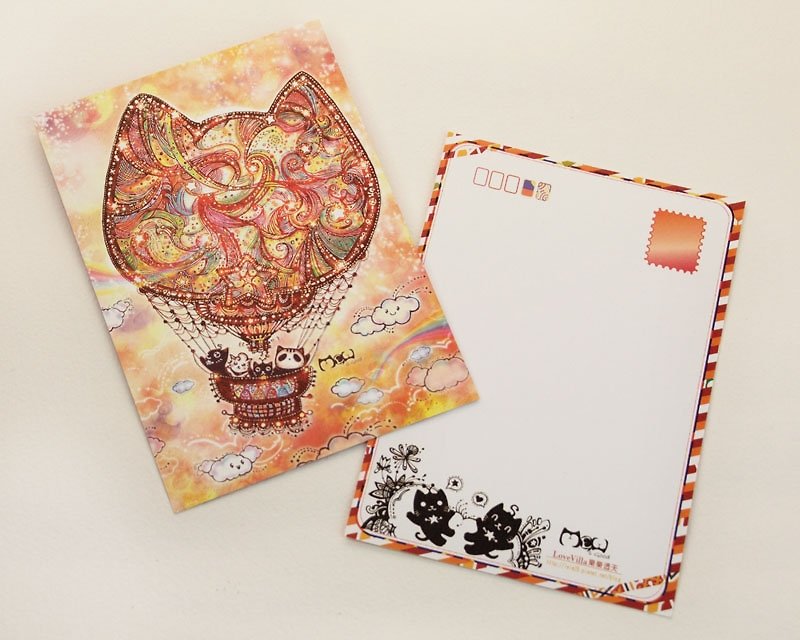 Good Meow Hand-painted Postcard-Cat Hot Air Balloon - Cards & Postcards - Paper 