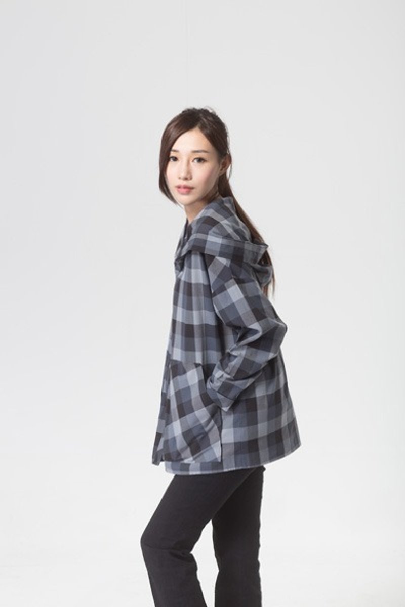 Large cap shawl jacket shirt (checkered) - Women's Shirts - Other Materials 
