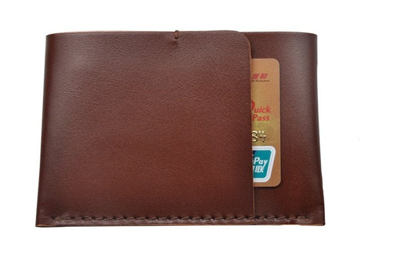 Great minimalist creative small wallet card pack hand-made vegetable-tanned cowhide leather brown khaki black three color choices - กระเป๋าใส่เหรียญ - หนังแท้ 
