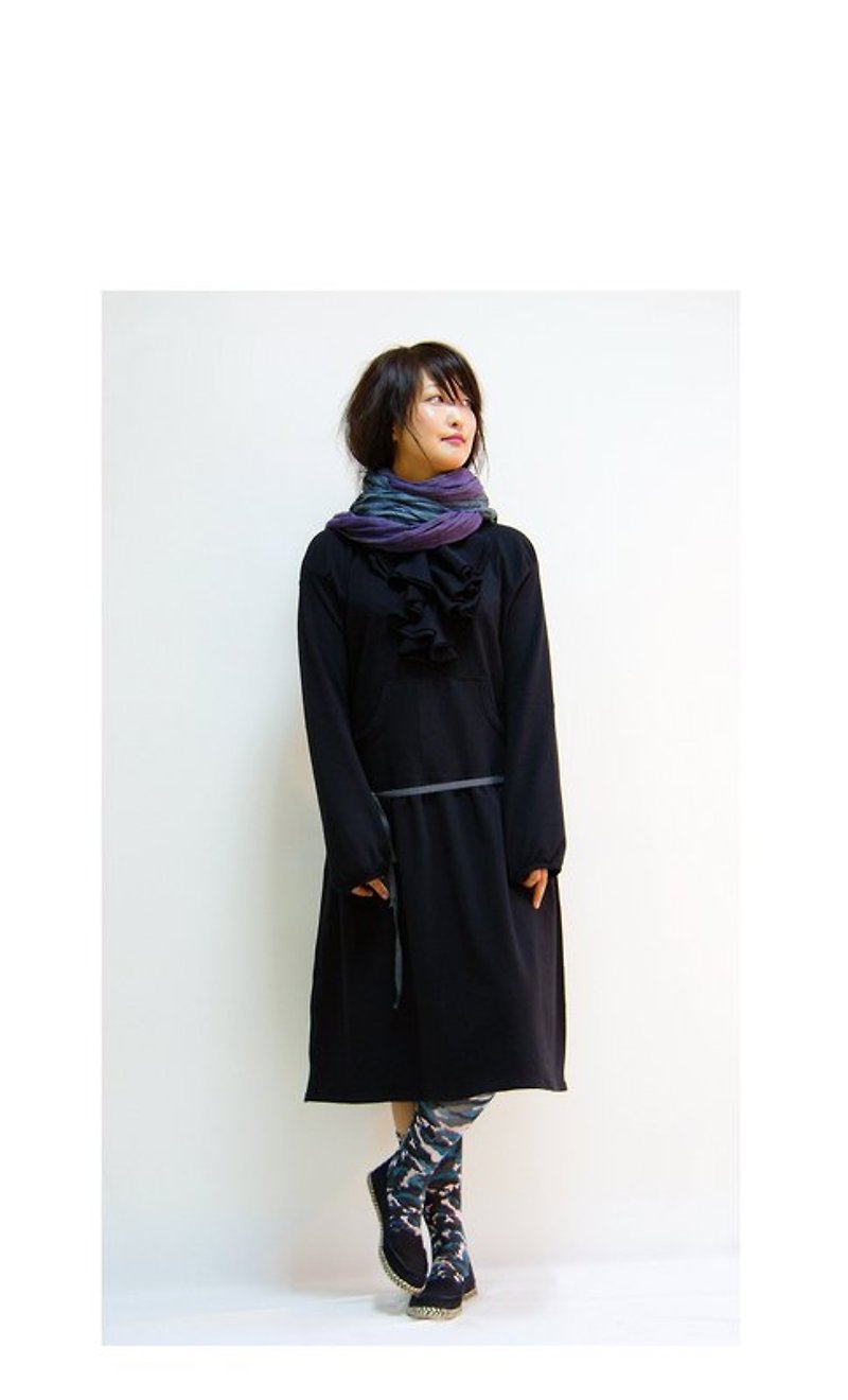 g3101 black knit dress lotus leaf - One Piece Dresses - Other Materials 