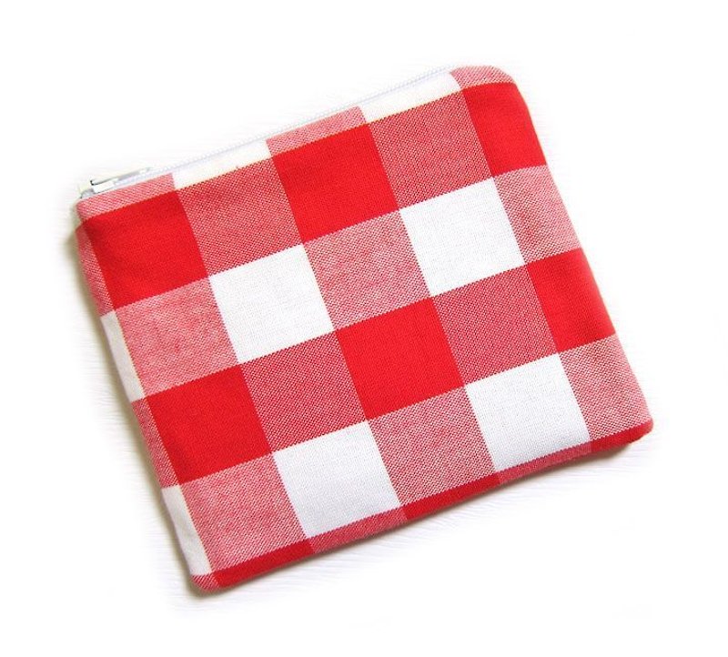Zipper bag / purse / mobile phone sets red and white squares - Coin Purses - Other Materials 