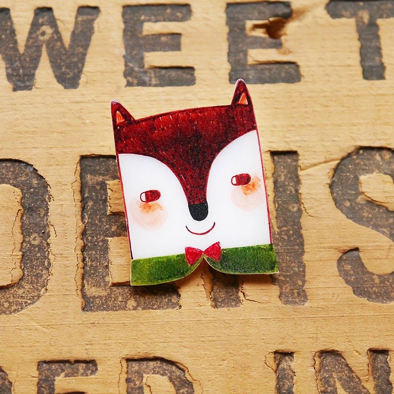 Fantastic Fox - Handmade Shrink Plastic Brooch or Magnet - Wearable Art - Made to Order - เข็มกลัด - พลาสติก สีนำ้ตาล
