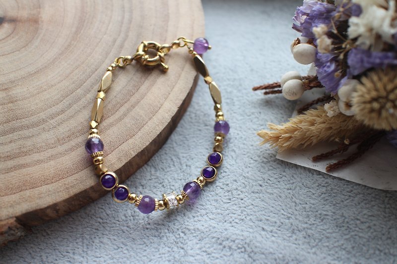 Purple shadow-Amethyst  agate brass handmade bracelet - สร้อยข้อมือ - ทองแดงทองเหลือง หลากหลายสี