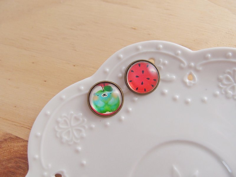 A YA inn [animal] watermelon fruit x x needle ear, cramping, needle earrings] - Earrings & Clip-ons - Paper Multicolor