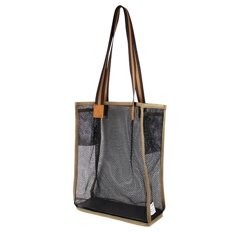 AMINAH-Brown mesh material shoulder bag [am-0270] - Messenger Bags & Sling Bags - Other Man-Made Fibers Brown