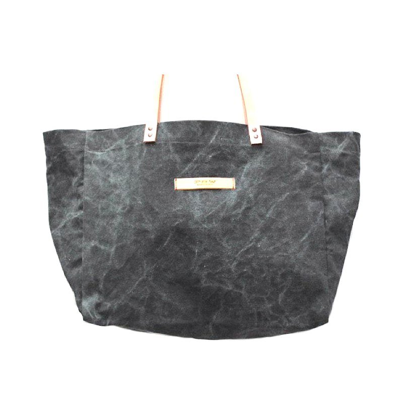 Manta big bag - dark gray washed canvas - leather strap - Messenger Bags & Sling Bags - Cotton & Hemp Gray