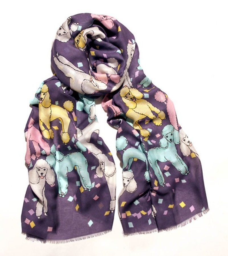 Prize poodle cashmere scarf in grape color - ผ้าพันคอถัก - ผ้าไหม สีม่วง