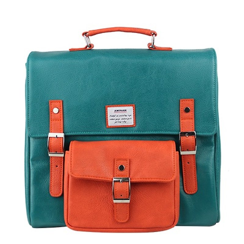 AMINAH-Dark green punctuality backpack [am-0275] - กระเป๋าเป้สะพายหลัง - หนังเทียม สีเขียว