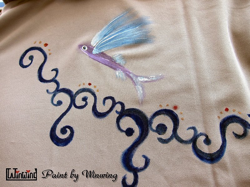 Wave Flying Fish-Winwing Hand-painted Clothes - เสื้อยืดผู้หญิง - ผ้าฝ้าย/ผ้าลินิน 