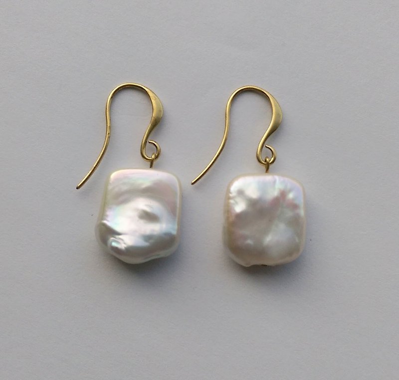 Squre Baroque Pearl Earrings - Earrings & Clip-ons - Gemstone White