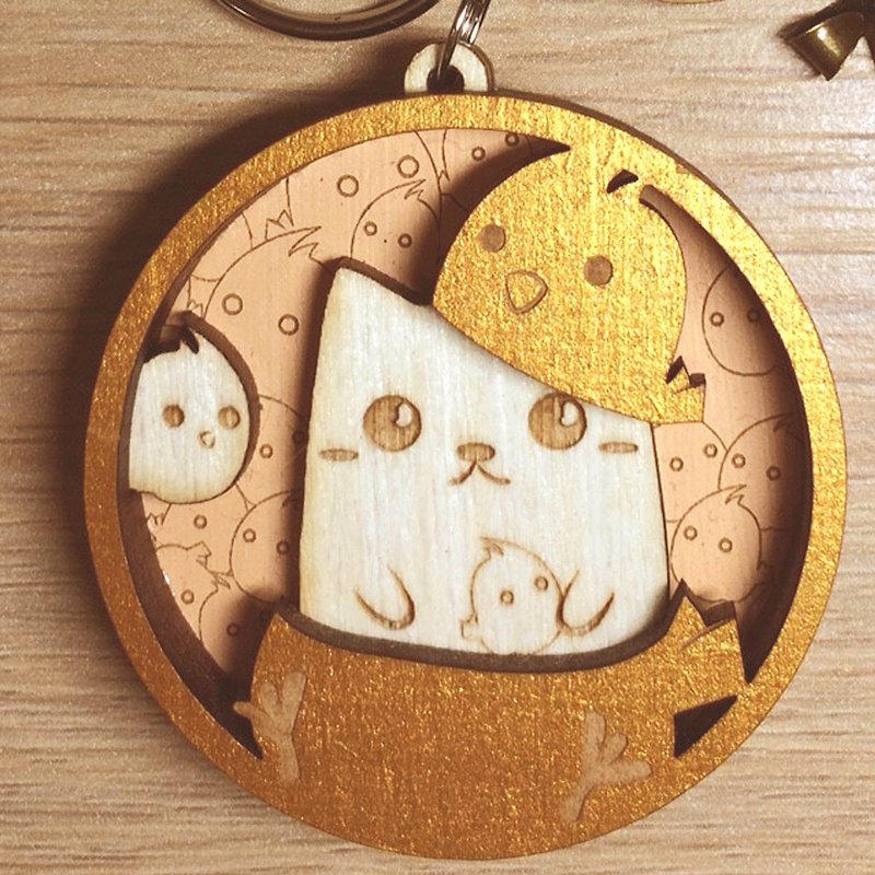 MuMu Sweety ✿ 小雞裝怪怪貓 / 鑰匙圈 - 鑰匙圈/鎖匙扣 - 木頭 白色