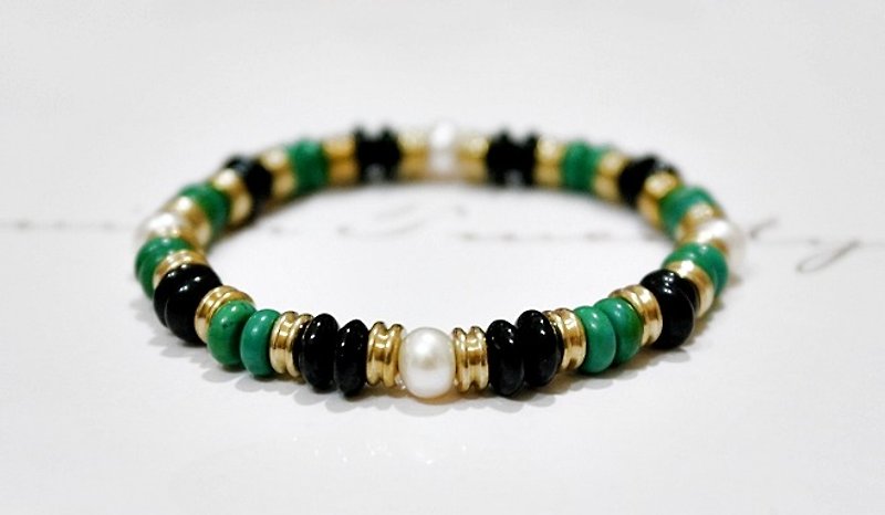 X Bronze natural stone bracelet faint green _ - Bracelets - Gemstone Green