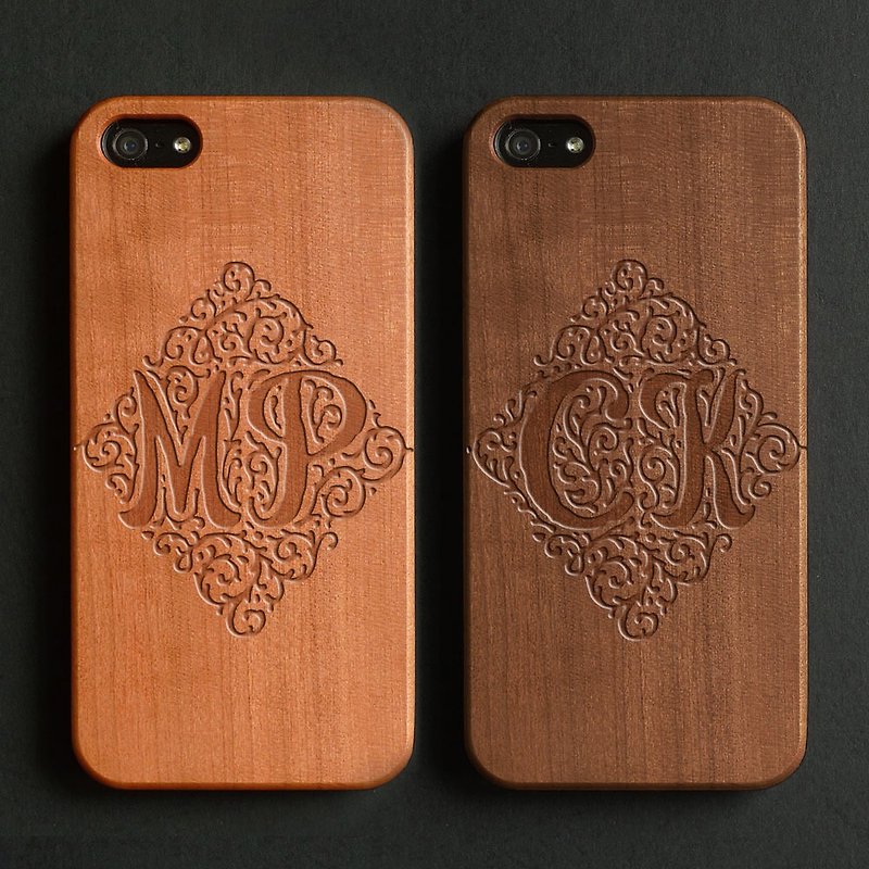 Real wood engraved iPhone 6 / 6 Plus case monogram for lovers - Phone Cases - Wood Brown