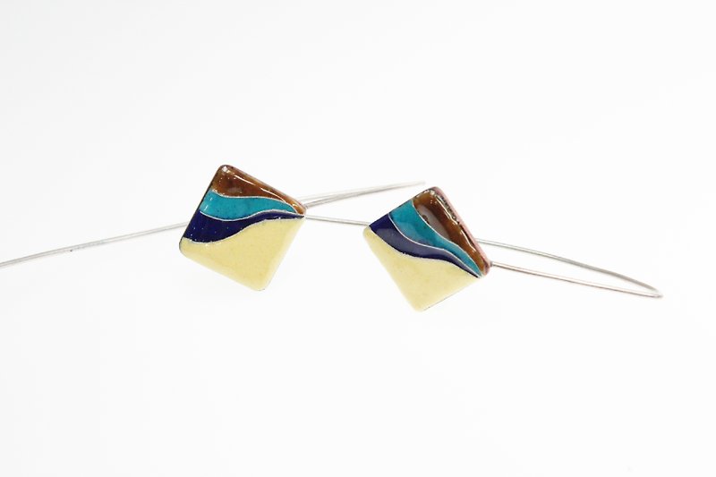 Curves Earrings Curved Square Enamel Earrings (Pink Yellow) - Earrings & Clip-ons - Other Metals 