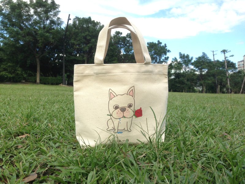 ◢ ◣ rose │ small tote bag - กระเป๋าถือ - ผ้าฝ้าย/ผ้าลินิน ขาว