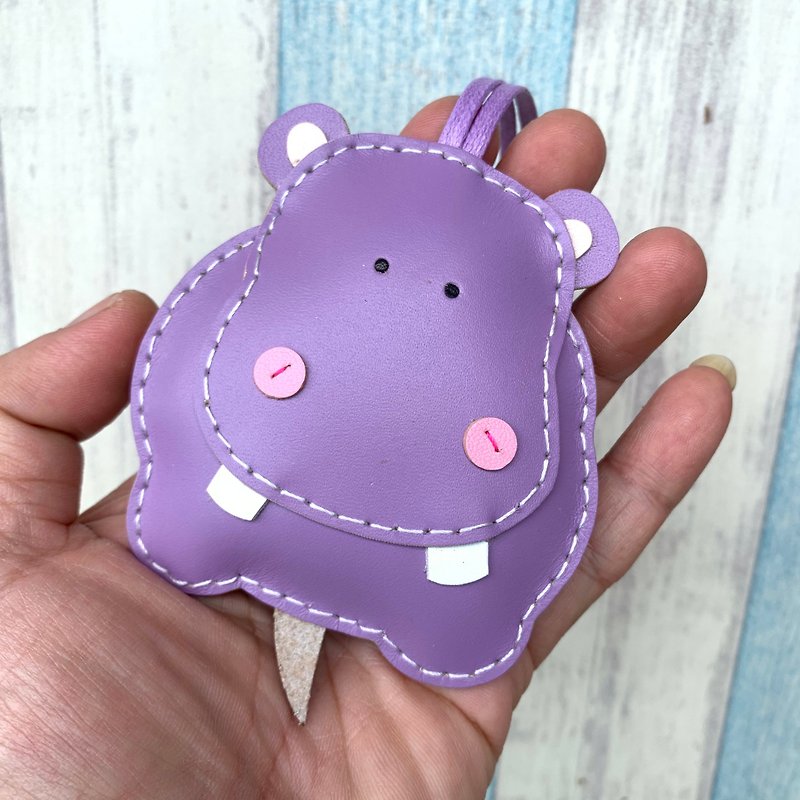 Healing small things light purple cute little hippo hand-stitched leather charm large size - Charms - Genuine Leather Purple