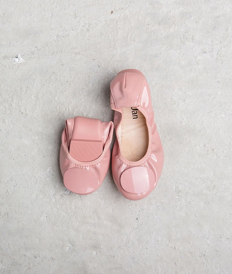 【就愛蜜桃】摺疊芭蕾舞鞋-粉嫩蜜桃(母女鞋/小孩) - 男/女童鞋 - 真皮 粉紅色