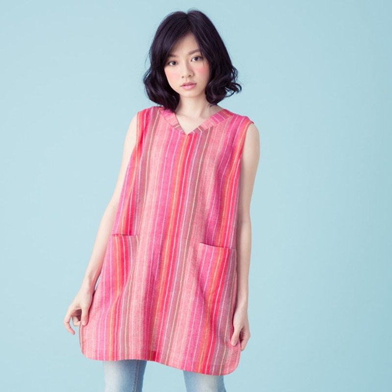 Xu Xu children ♪ cranberry marmalade shape vest striped aprons - Women's Tops - Other Materials Red