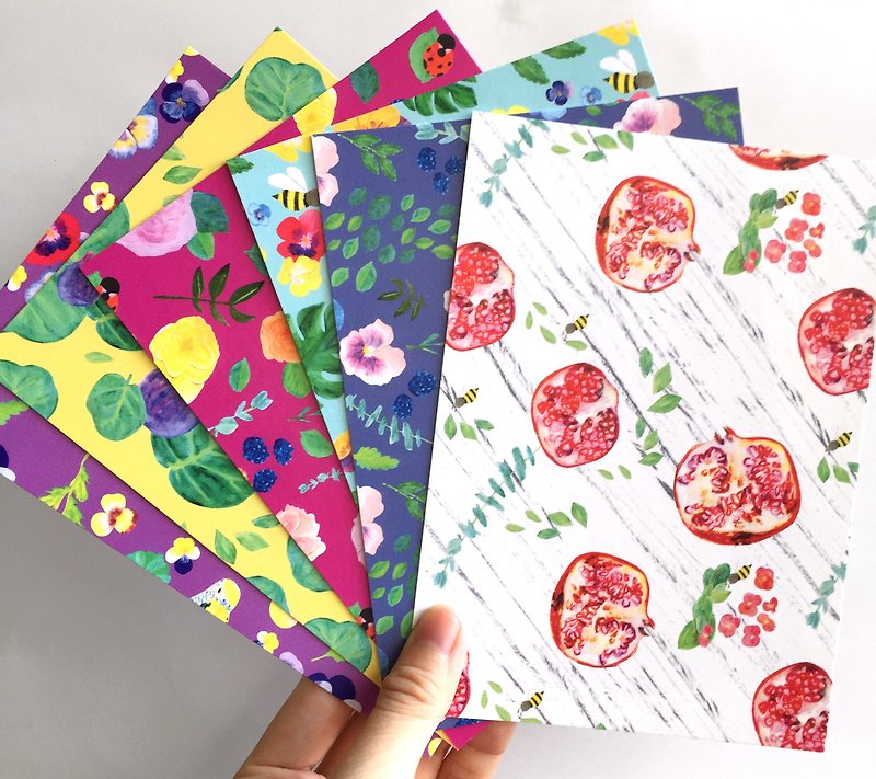 Floral Pattern Postcard Set (Set of 6) - การ์ด/โปสการ์ด - กระดาษ หลากหลายสี