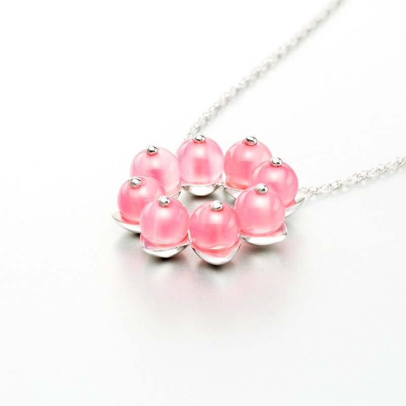 14k Pink Agate Necklace, Pink Gemstone Necklace, Watermelon Quartz Pendant - สร้อยคอทรง Collar - เครื่องประดับ สึชมพู