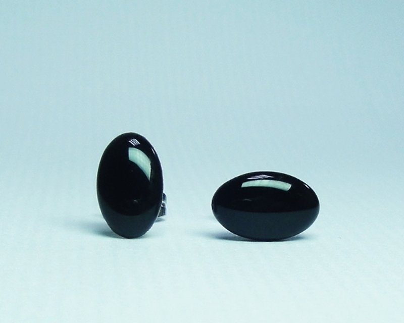 簡黑橢圓-Candy Bee純手作耳環 - Earrings & Clip-ons - Other Materials Black
