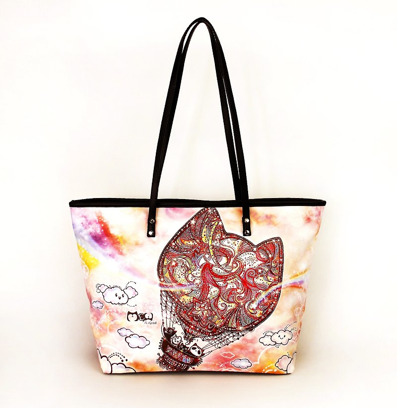 Good kitty meow spill-painted tote bag hot air balloon - Messenger Bags & Sling Bags - Waterproof Material 