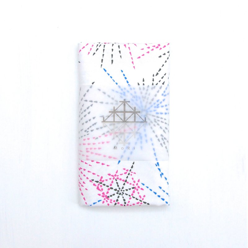 MoRi MoRi ORIGINAL TEXTILE ["Hanabi": Blue & Pink ]  Fabric size: W 152cm x L 50cm - เย็บปัก/ถักทอ/ใยขนแกะ - ผ้าฝ้าย/ผ้าลินิน สึชมพู