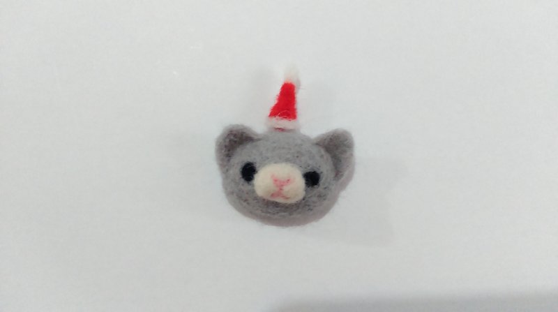 クリスマスグレー猫ウールフェルト（強度磁石） - マグネット - ウール グレー