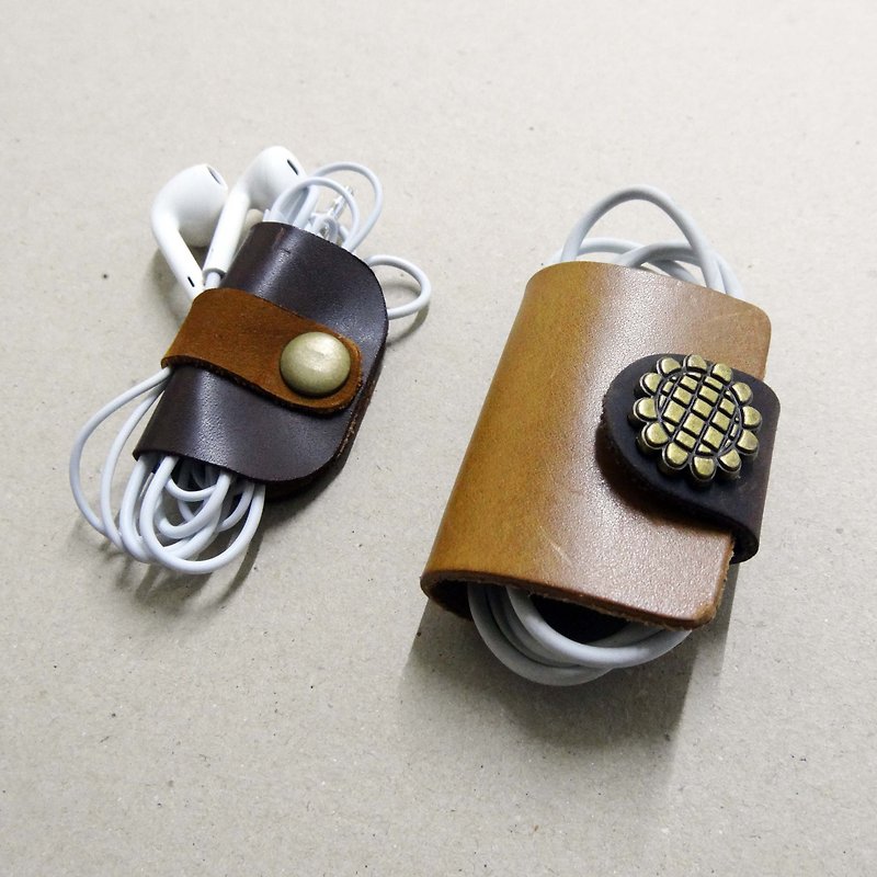 デュアルノーマル -  USB +ヘッドフォンハブ - ブラウン/ダークコーヒー - コードホルダー - 革 ブラウン
