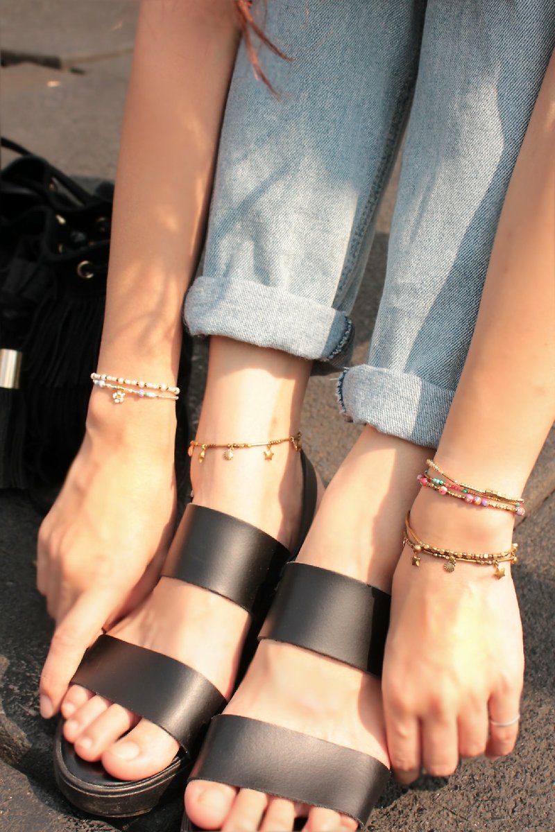 *hippie* Mermaid│Shell & Star Multi-Pendant Brass Beaded Anklet - สร้อยข้อมือ - วัสดุอื่นๆ สีนำ้ตาล
