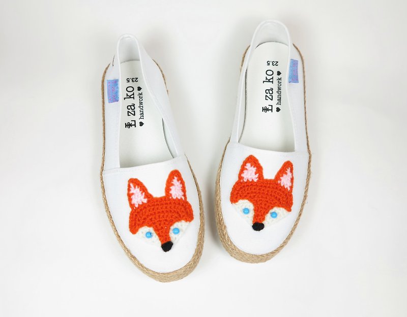 White Canvas Handmade Shoes Fox Style Odd Size 40% Off - รองเท้าลำลองผู้หญิง - วัสดุอื่นๆ สีนำ้ตาล