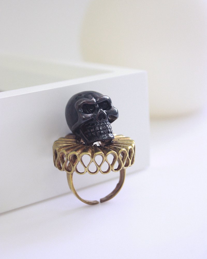 Lord Skull in Black Finished with Golden Collar Ring /Jewelry / Adjustable Ring - General Rings - Other Metals Gold