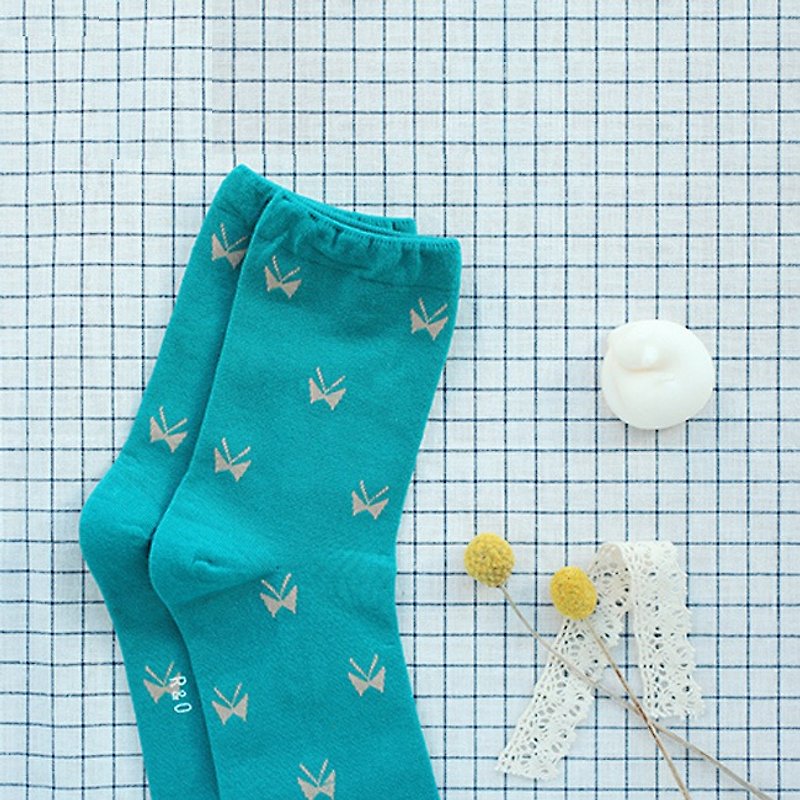 Clear specials - Rand Otot female long socks - butterfly, LWK92096 - ถุงเท้า - ผ้าฝ้าย/ผ้าลินิน สีเขียว