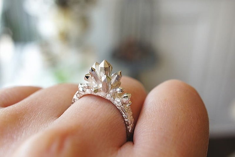 [No. 13] Crystal Crystal Ring Silver Jewelry - แหวนทั่วไป - โลหะ สีเทา