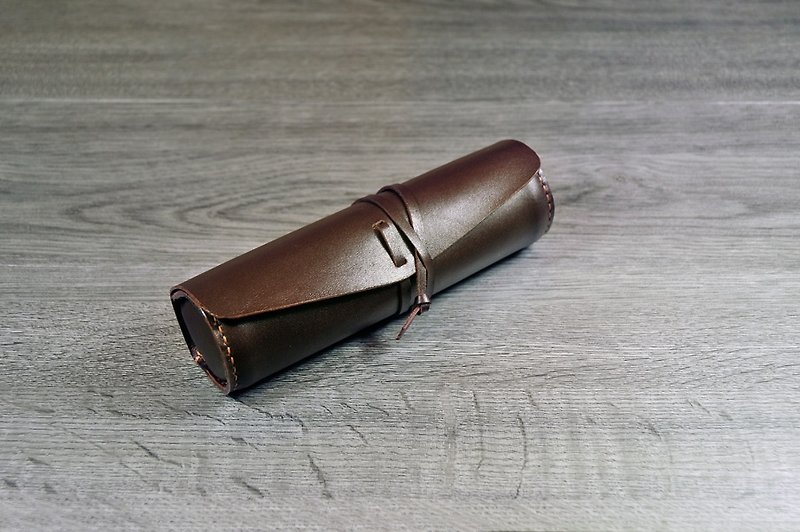 MICO vegetable tanned leather pen roll / pen case (scorched brown) - Pencil Cases - Genuine Leather Brown