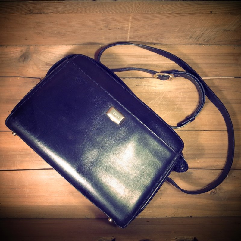 [ 老骨頭 ] 早期 Bally 黑色 真皮 方包 絕版真品 古董包 Vintage - 化妝包/收納袋 - 真皮 黑色