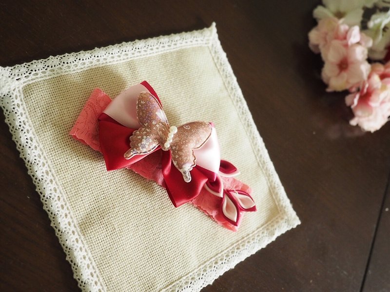 Handmade fabric butterfly baby/girl headband - Bibs - Other Materials Red