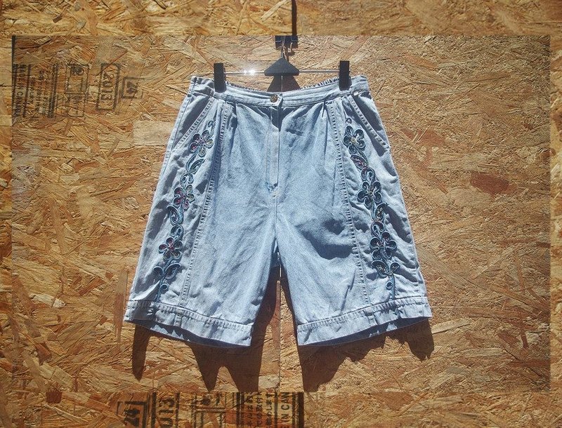 Vintage woven flowers cowboy Shorts - Women's Pants - Other Materials Blue