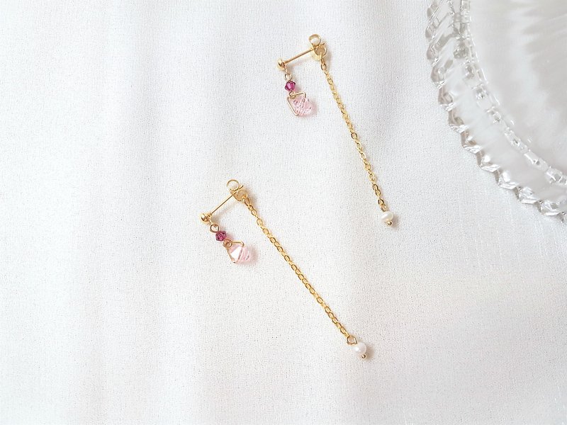 Forest Fendolin ‧ Crystal Pearl Earrings (Pink) - Earrings & Clip-ons - Crystal Pink