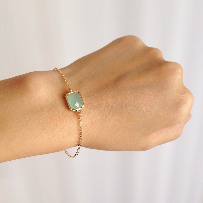 "KeepitPetite" Elegant · gilt edging square glass imitation gemstone bracelet · • · mint green gift - Bracelets - Glass Green