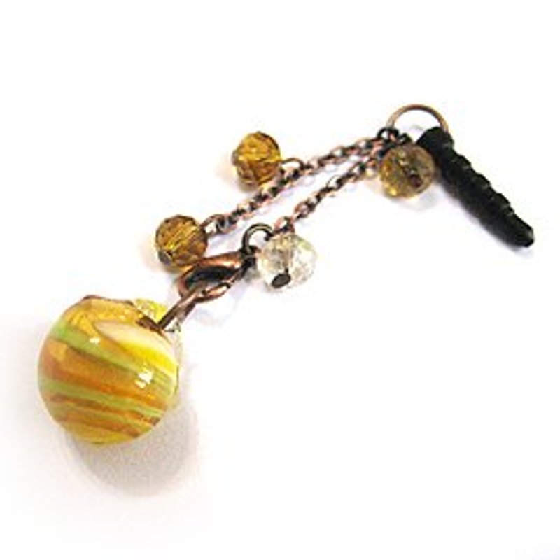 Mini glass fragrance ball cell phone headset dust plug (Amber + golden) - Headphones & Earbuds - Glass Yellow